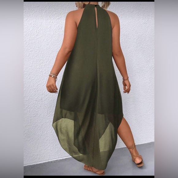 SHEIN Olive Green Halter Midi Dress - Picture 2 of 4